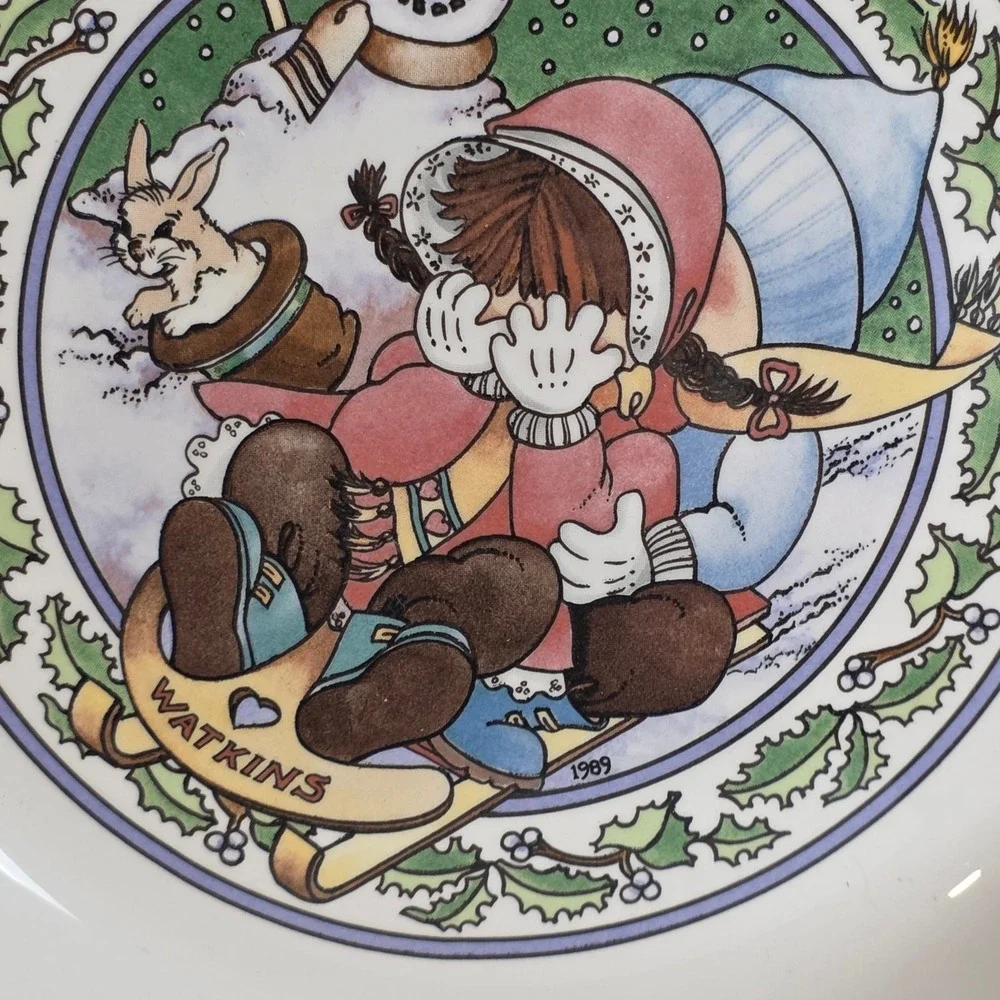 Vintage 1989 Watkins Country Kids Snow Magic Ceramic Pie Plate Recipe Backside